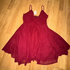 Windsor Burgundy Red Spaghetti Strap Mini flowy flirty Skater Dress
